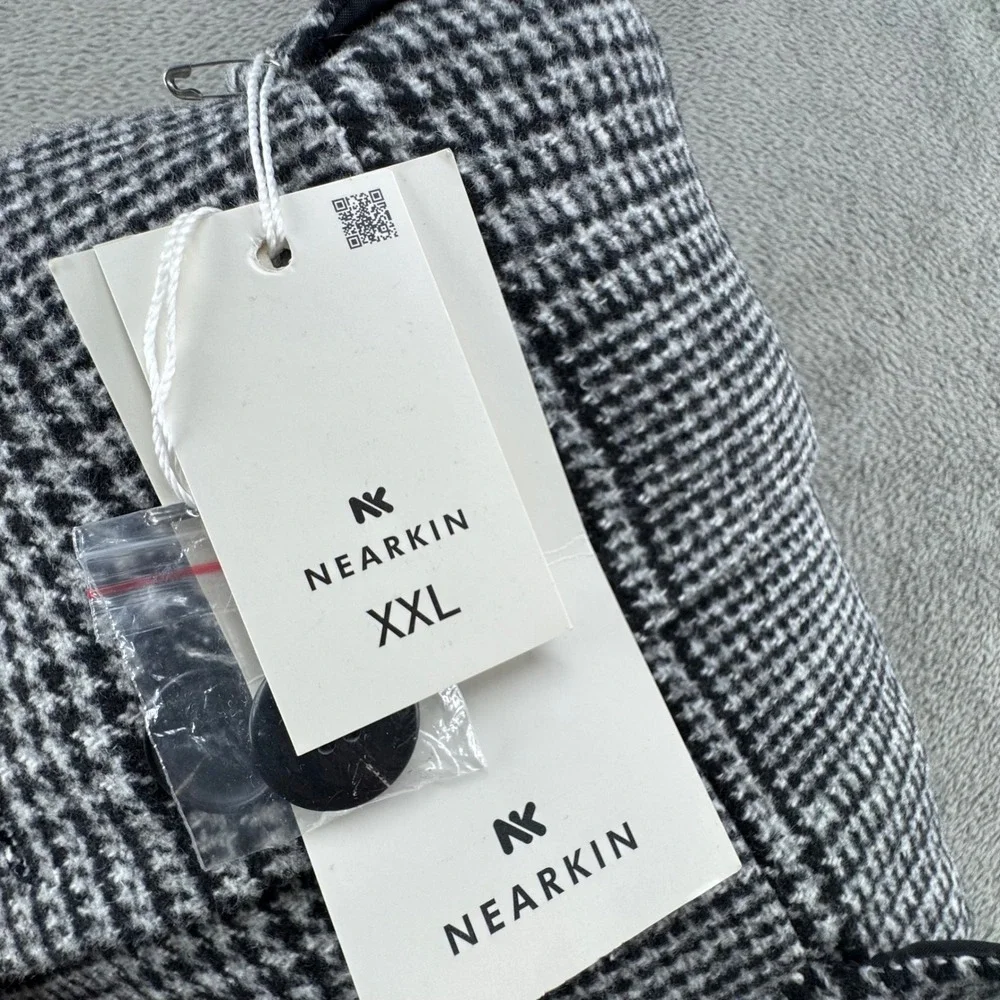 Nearkin Blazer Jacket Womens XXL Black White New Glen Plaid Wool Mandarin Collar